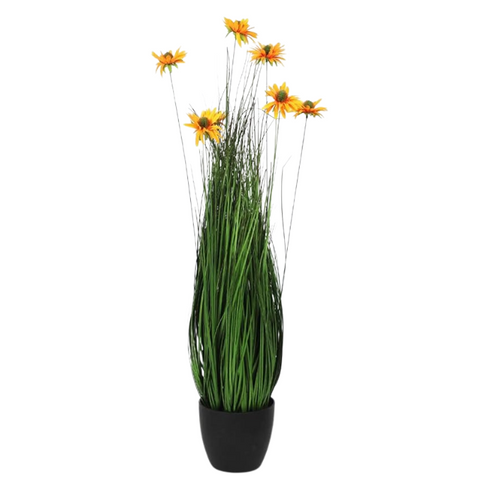 De Gardenia 85CM Artificial Sunflower with Onion Grass in Pot – Tall Decorative Faux Plant for Home, Office & Balcony Décor