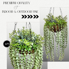 De Gardenia Artificial Hanging Plants – Fern Vine & Multicolor Flowers | Faux Greenery for Indoor, Balcony & Garden | With Plastic & Wooden Pot