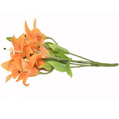 Artificial Real Touch Lily Flower Bunch Faux Orange Lilies with 9 Blooms | Lifelike Bouquet for Home, Office & Event Decoration