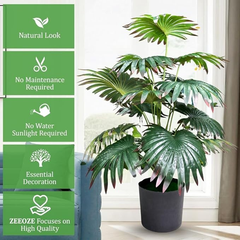 De Gardenia Artificial Licuala Palm Plant with Pot – 2.5 Feet Tall Faux Ruffled Fan Palm for Home & Office Décor | Realistic Tropical Indoor Plant