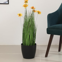 De Gardenia 85CM Artificial Sunflower with Onion Grass in Pot – Tall Decorative Faux Plant for Home, Office & Balcony Décor