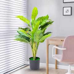 De Gardenia Artificial Dieffenbachia Plant with Pot – 80cm Tall Faux Indoor Plant with Broad Green & Cream Leaves | 4 Stems | Realistic Decorative Plant for Home & Office