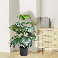 De Gardenia Artificial Licuala Palm Plant with Pot – 2.5 Feet Tall Faux Ruffled Fan Palm for Home & Office Décor | Realistic Tropical Indoor Plant