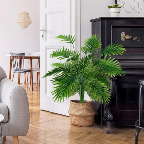 De Gardenia Artificial Areca Palm Tree – 110 cm Tall Faux Tropical Plant with 18 Leaves | UV Resistant Indoor & Outdoor Plant with Pot | Realistic Home, Office & Balcony Decor