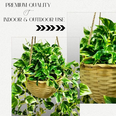 De Gardenia Artificial Hanging Plants – Fern Vine & Multicolor Flowers | Faux Greenery for Indoor, Balcony & Garden | With Plastic & Wooden Pot