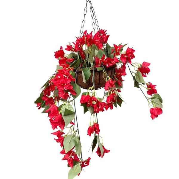 De Gardenia Artificial Hanging Plants – Fern Vine & Multicolor Flowers | Faux Greenery for Indoor, Balcony, Garden | Plastic & Wooden Pot