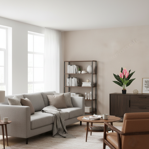 De Gardenia Artificial Peach Lily – Pink Faux Flower Plant Without Pot | 40CM Decorative Floral Stem for Home, Office & Event Décor