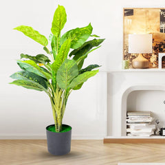 De Gardenia Artificial Dieffenbachia Plant with Pot – 80cm Tall Faux Indoor Plant with Broad Green & Cream Leaves | 4 Stems | Realistic Decorative Plant for Home & Office