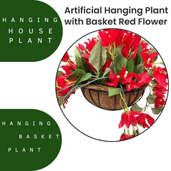 De Gardenia Artificial Hanging Plants – Fern Vine & Multicolor Flowers | Faux Greenery for Indoor, Balcony, Garden | Plastic & Wooden Pot