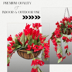 De Gardenia Artificial Hanging Plants – Fern Vine & Multicolor Flowers | Faux Greenery for Indoor, Balcony, Garden | Plastic & Wooden Pot