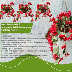 De Gardenia Artificial Hanging Plants – Fern Vine & Multicolor Flowers | Faux Greenery for Indoor, Balcony, Garden | Plastic & Wooden Pot