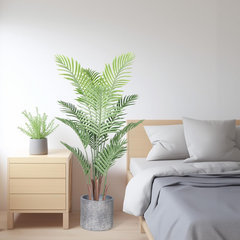 De Gardenia Artificial Palm Tree – 4FT Tall Faux Areca Floor Plant with Black Tall Planter | Indoor Tropical Greenery for Home, Office & Living Room Décor | Adjustable Silk Leaves