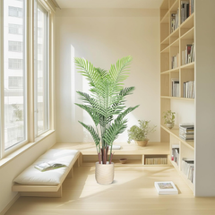 De Gardenia Artificial Palm Tree – 4FT Tall Faux Areca Floor Plant with Black Tall Planter | Indoor Tropical Greenery for Home, Office & Living Room Décor | Adjustable Silk Leaves