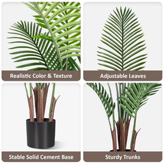 De Gardenia Artificial Palm Tree – 4FT Tall Faux Areca Floor Plant with Black Tall Planter | Indoor Tropical Greenery for Home, Office & Living Room Décor | Adjustable Silk Leaves