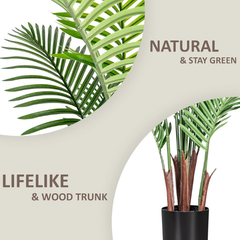 De Gardenia Artificial Palm Tree – 4FT Tall Faux Areca Floor Plant with Black Tall Planter | Indoor Tropical Greenery for Home, Office & Living Room Décor | Adjustable Silk Leaves