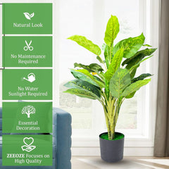 De Gardenia Artificial Dieffenbachia Plant with Pot – 80cm Tall Faux Indoor Plant with Broad Green & Cream Leaves | 4 Stems | Realistic Decorative Plant for Home & Office