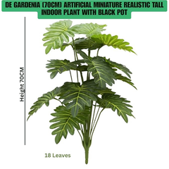 De Gardenia Artificial Miniature PVC Silk Plant – 70 cm Tall, 18 Big Leaves, Without Pot | Realistic Green Decorative Faux Plant for Home & Office Décor
