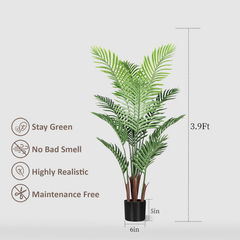 De Gardenia Artificial Palm Tree – 4FT Tall Faux Areca Floor Plant with Black Tall Planter | Indoor Tropical Greenery for Home, Office & Living Room Décor | Adjustable Silk Leaves