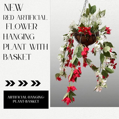 De Gardenia Artificial Hanging Plants – Fern Vine & Multicolor Flowers | Faux Greenery for Indoor, Balcony, Garden | Plastic & Wooden Pot