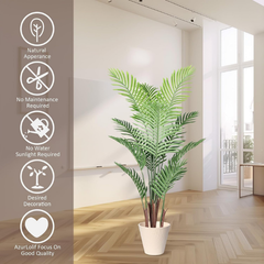 De Gardenia Artificial Palm Tree – 4FT Tall Faux Areca Floor Plant with Black Tall Planter | Indoor Tropical Greenery for Home, Office & Living Room Décor | Adjustable Silk Leaves