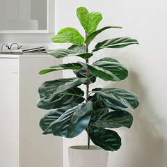 De Gardenia Artificial Fiddle Leaf Fig Twig – 28 Inch Tall Faux Ficus Lyrata Plant with 21 Leaves | 1 Branch Greenery for Indoor & Outdoor Home, Office & Yard Décor Pot Not Included