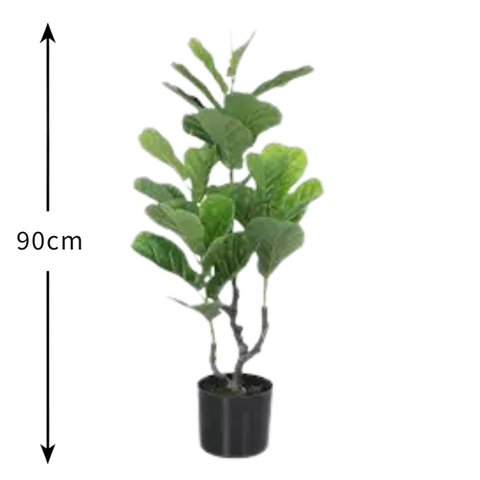 De Gardenia Fiddle X3 – 90 cm Tall Artificial Plant with Pot | Lifelike Faux Fiddle Leaf Décor for Home & Office