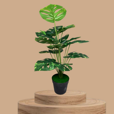 De Gardenia Artificial Palm Plant – 26-Inch Tall Multicolor Faux Turtle Leaf Monstera with 18 Leaves & Black Pot | Tropical Decorative Plant for Home, Office & Outdoor Décor