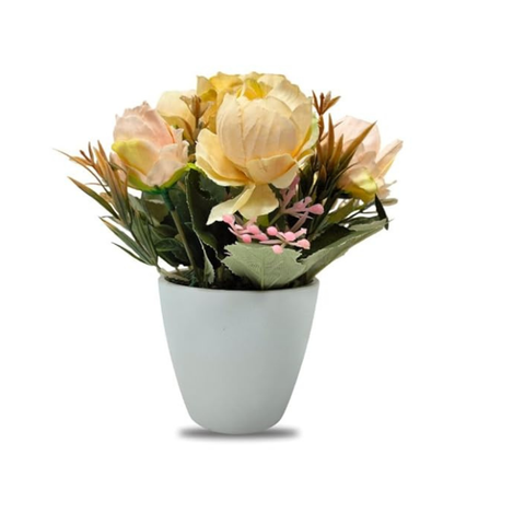 De Gardenia Artificial Plant – 22 cm Tabletop Faux Plant with Multicolor Flowers in Black Pot | Small Decorative Plant for Home, Office & Bathroom