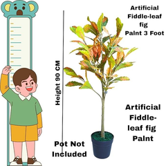 De Gardenia Decorative Artificial Fiddle Leaf Fig Plant – 90 cm Tall Faux Green Plant Without Pot | Realistic Indoor & Outdoor Home & Office Décor