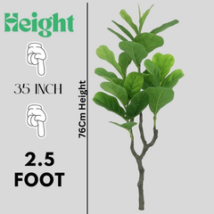 De Gardenia Artificial Fiddle Leaf Fig Tree – 76 cm Tall Faux Indoor & Outdoor Green Plant with Black Pot | Decorative Plant for Home, Office & Garden Décor