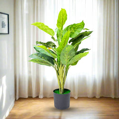De Gardenia Artificial Dieffenbachia Plant with Pot – 80cm Tall Faux Indoor Plant with Broad Green & Cream Leaves | 4 Stems | Realistic Decorative Plant for Home & Office