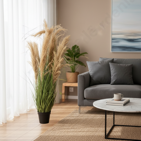 De Gardenia Natural Reed Pampas – 105 cm Tall Artificial Plant with Pot | Lifelike Faux Home & Office Décor