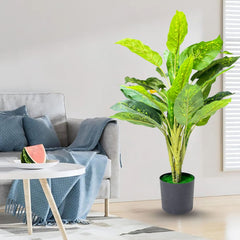 De Gardenia Artificial Dieffenbachia Plant with Pot – 80cm Tall Faux Indoor Plant with Broad Green & Cream Leaves | 4 Stems | Realistic Decorative Plant for Home & Office