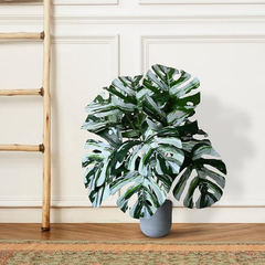 De Gardenia Artificial Palm Plant with Pot – White Monstera Faux Tropical Plant with 18 Leaves | UV-Resistant Outdoor & Indoor Decoration | Large Turtle Leaf Palm Tree Style