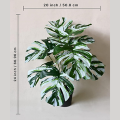 De Gardenia Artificial Palm Plant with Pot – White Monstera Faux Tropical Plant with 18 Leaves | UV-Resistant Outdoor & Indoor Decoration | Large Turtle Leaf Palm Tree Style