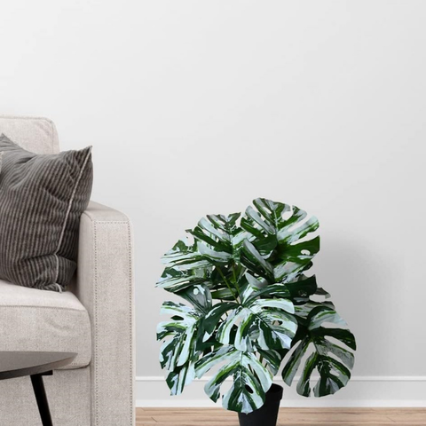 De Gardenia Artificial Palm Plant with Pot – White Monstera Faux Tropical Plant with 18 Leaves | UV-Resistant Outdoor & Indoor Decoration | Large Turtle Leaf Palm Tree Style