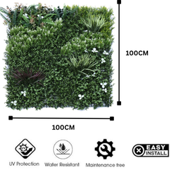 De Gardenia 100x100cm Artificial Greenery Wall Panel – Lush Faux Vertical Garden Mat for Wall, Balcony, Fence & Home Décor