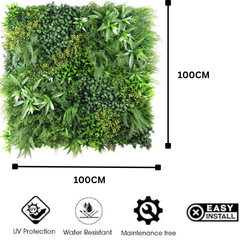 De Gardenia 100x100cm Artificial Greenery Wall Panel – Lush Faux Vertical Garden Mat for Wall, Balcony, Fence & Home Décor