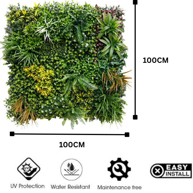 De Gardenia 100x100cm Artificial Greenery Wall Panel – Lush Faux Vertical Garden Mat for Wall, Balcony, Fence & Home Décor