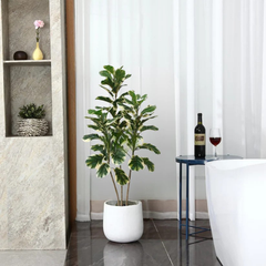 De Gardenia Variegated Fiddle Leaf Fig – 150 cm Tall Artificial Plant with Pot | Lifelike Faux Indoor Decorative Greenery