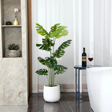 De Gardenia Monstera 12 Leaves – 150 cm Tall Artificial Plant with Pot | Lifelike Faux Tropical Décor for Home & Office