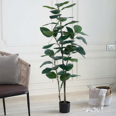 De Gardenia Rubber Leaves X5 – 130 cm Tall Artificial Plant with Pot | Lifelike Faux Indoor & Outdoor Décor