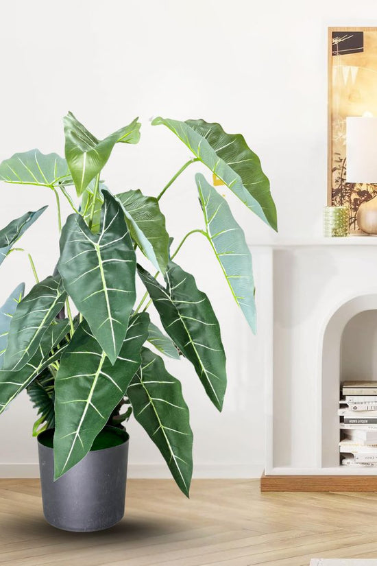 De Gardenia Alocasia Polly Artificial Plant with Pot – 80cm Tall Faux African Mask Plant with Bold Veined Leaves | Indoor Tropical Plant for Home & Office Decor