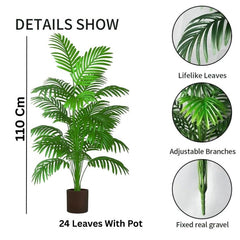 De Gardenia 3.6 Ft Artificial Areca Palm Tree with Pot – 110CM Tall, 24 Leaves | UV Resistant Faux Palm Plant for Indoor & Outdoor Home Décor