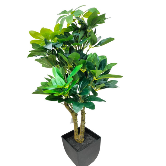 De Gardenia Schefflera Artificial Potted Plant – 24 Inch Tall Faux Green Plant with 250+ Leaves & 2 Branches | Decorative Plastic Pot | Lifelike Indoor Plant for Home & Office Décor