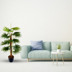 De Gardenia Real Touch Fan Palm – 120 cm Tall Artificial Plant | Lifelike Faux Indoor & Outdoor Décor Without Pot