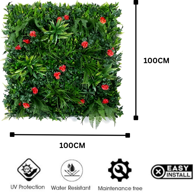 De Gardenia 100x100cm Artificial Greenery Wall Panel – Lush Faux Vertical Garden Mat for Wall, Balcony, Fence & Indoor-Outdoor Décor