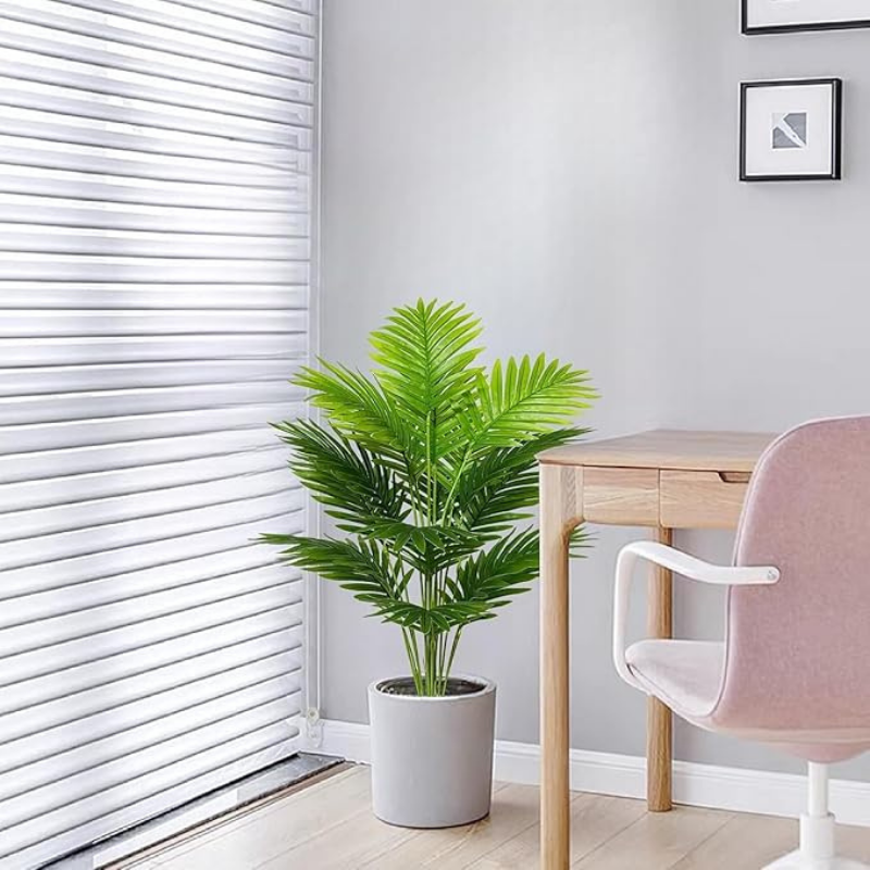 De Gardenia Artificial Areca Palm Plant with White Pot – 75 cm Tall Realistic Faux Green Plant for Indoor & Outdoor Decor