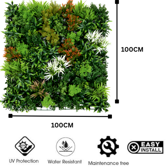 De Gardenia 100x100cm Artificial Greenery Wall Panel – Lush Faux Vertical Garden Mat for Wall, Balcony, Fence & Indoor-Outdoor Décor
