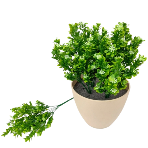 De Gardenia Plastic Eucalyptus with White Flowers – 35cm Artificial Greenery Without Pot for Home, Office & Tabletop Décor